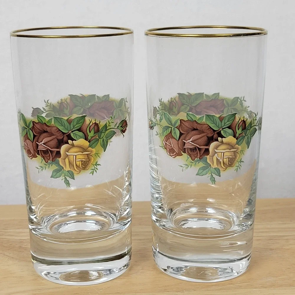 Vintage Royal Albert Old Country Roses Highball Glasses Set of 2 Gold Trim